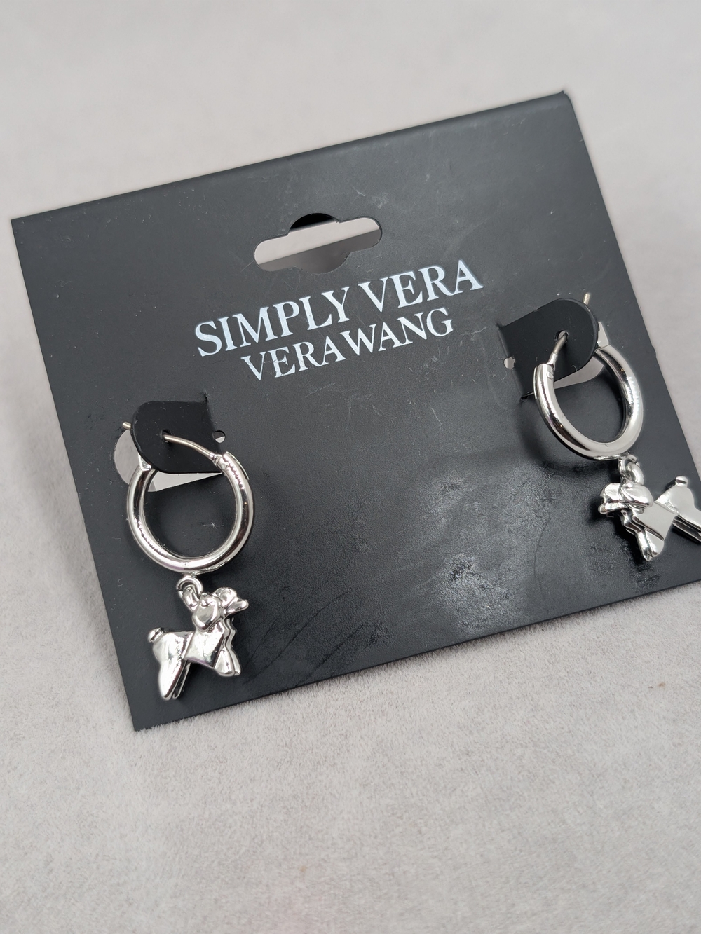 NWT Simply Vera Vera Wang Silver Dog Charm Hoop Earrings 1241